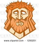 Vector Clip Art of Retro Face of Jesus Christ with a Crown of Thorns by Patrimonio