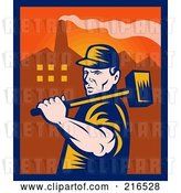 Vector Clip Art of Retro Factory Worker Carrying a Sledgehammer by Patrimonio
