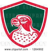 Vector Clip Art of Retro Falcon Head in a Pink White and Green Shield by Patrimonio