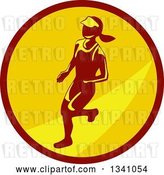 Vector Clip Art of Retro Female Marathon Runner in a Brown and Yellow Circle by Patrimonio