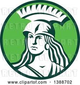 Vector Clip Art of Retro Female Spartan Warrior in a Green and White Circle by Patrimonio