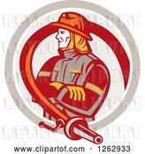 Vector Clip Art of Retro Firefighter Encircled with a Hose in a Circle by Patrimonio
