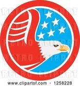 Vector Clip Art of Retro Flying Bald Eagle in an American Flag Circle by Patrimonio