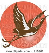 Vector Clip Art of Retro Flying Heron Logo on a Red Circle by Patrimonio