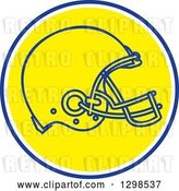 Vector Clip Art of Retro Football Helmet in a Blue White and Yellow Circle by Patrimonio