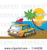 Vector Clip Art of Retro Ford Mustang Station Wagon Car on a Beach by Patrimonio