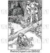 Vector Clip Art of Retro Forest Guy Talking to a Guy in a Creek by Prawny Vintage