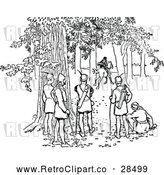 Vector Clip Art of Retro Forest Men Watching Someone on Horseback by Prawny Vintage