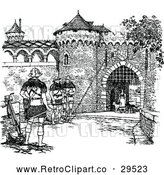 Vector Clip Art of Retro Fortress with Guards by Prawny Vintage
