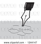 Vector Clip Art of Retro Fountain Pen Nib Drawing a Flower on Gray by Lal Perera