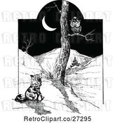 Vector Clip Art of Retro Fox Watching an Owl at Night by Prawny Vintage