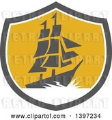 Vector Clip Art of Retro Galleon Ship with Lightning in a Gray White and Yellow Shield by Patrimonio