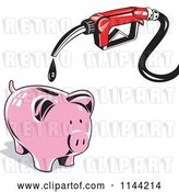 Vector Clip Art of Retro Gas Station Pump Nozzle Dripping into a Piggy Bank by Patrimonio