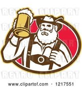 Vector Clip Art of Retro German Guy Holding up a Mug of Beer in an Oval by Patrimonio