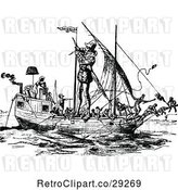Vector Clip Art of Retro Giant and Sailors on a Ship by Prawny Vintage