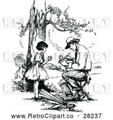 Vector Clip Art of Retro Girl and Dad Painting a Doll by Prawny Vintage