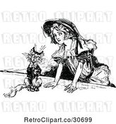 Vector Clip Art of Retro Girl and Dressed up Cat by Prawny Vintage