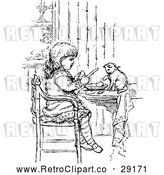 Vector Clip Art of Retro Girl and Kitten Eating by Prawny Vintage