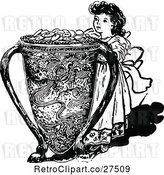 Vector Clip Art of Retro Girl and Money Pot by Prawny Vintage