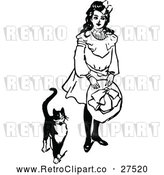 Vector Clip Art of Retro Girl and Tuxedo Cat by Prawny Vintage