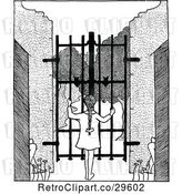 Vector Clip Art of Retro Girl at a Gate by Prawny Vintage