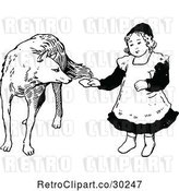 Vector Clip Art of Retro Girl Feeding a Wolf by Prawny Vintage