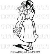 Vector Clip Art of Retro Girl Holding a Cat in a Dress by Prawny Vintage