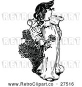 Vector Clip Art of Retro Girl Holding a Flower by Prawny Vintage