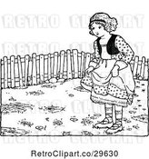 Vector Clip Art of Retro Girl Holding Her Dress in the Garden by Prawny Vintage