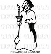 Vector Clip Art of Retro Girl in a Night Gown with a Candle by Prawny Vintage