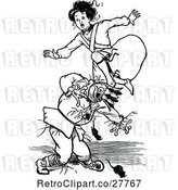 Vector Clip Art of Retro Girl Jumping over a Scarecrow and Mice by Prawny Vintage