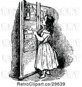 Vector Clip Art of Retro Girl Looking at a Cabinet by Prawny Vintage