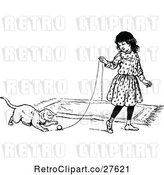 Vector Clip Art of Retro Girl Playing with a Cat by Prawny Vintage