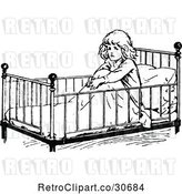 Vector Clip Art of Retro Girl Sitting up in a Crib by Prawny Vintage