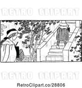 Vector Clip Art of Retro Girl Walking by Another Going up Steps by Prawny Vintage