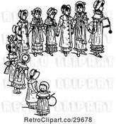 Vector Clip Art of Retro Girls Holding Hands in a Half Circle by Prawny Vintage