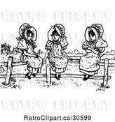 Vector Clip Art of Retro Girls Sitting on a Fence by Prawny Vintage