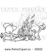 Vector Clip Art of Retro Goops Kids at a Fire by Prawny Vintage