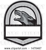 Vector Clip Art of Retro Grayscale German Shepherd Dog in a Shield with Rays by Patrimonio