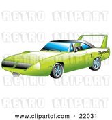 Vector Clip Art of Retro Green 1970 Plymouth Road Runner Superbird Racing Car with a Large Spoiler in the Back by Andy Nortnik