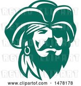 Vector Clip Art of Retro Green and White Male Pirate Captain in a Tricorn Hat, with an Eye Patch by Patrimonio