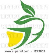 Vector Clip Art of Retro Green and Yellow Tea Cup with Leaves 6 by Vector Tradition SM