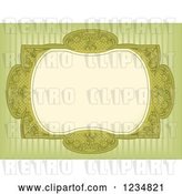 Vector Clip Art of Retro Green Ornate Floral Frame over Stripes by BNP Design Studio