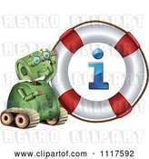 Vector Clip Art of Retro Green Rover Robot with an Information Life Buoy by
