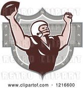 Vector Clip Art of Retro Gridiron American Football Wide Receiver Cheering After a Touchdown by Patrimonio
