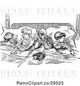 Vector Clip Art of Retro Group of KChildren Sharing a Bed by Prawny Vintage