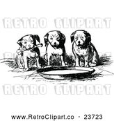 Vector Clip Art of Retro Group of Puppies Around a Bowl by Prawny Vintage