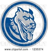 Vector Clip Art of Retro Guard Dog in a Blue White and Gray Circle by Patrimonio