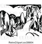 Vector Clip Art of Retro Guy Approaching a Castle by Prawny Vintage