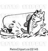 Vector Clip Art of Retro Guy Being Pulled by a Giant Fish by BestVector